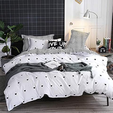 Erosebridal Bettwäscheset mit Herzmotiv, schwarz-weiß gestreifter Bettbezug Cover