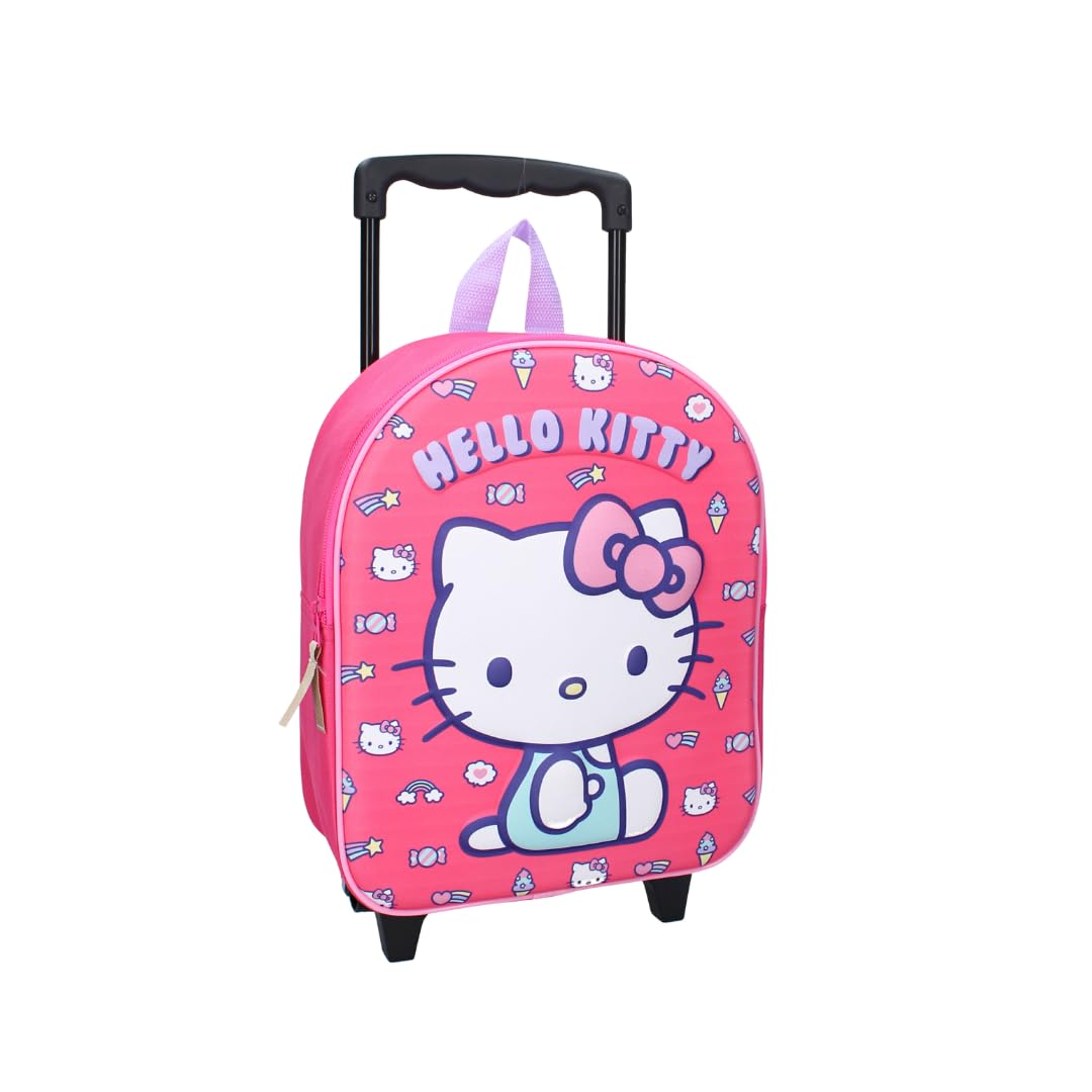 mybagstory - Hello Kitty 3D Wheeled Backpack for Girls - Pink - Kids - School - Kindergarten - Daycare - School Bag Girl - Size 13 in - Adjustable Straps - Wheels