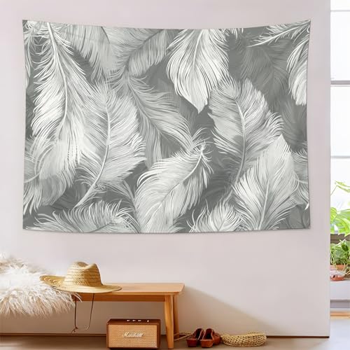 Tapiz de plumas vintage gris carbón: manta de playa y tapiz decorativo de pared de 150x200cm