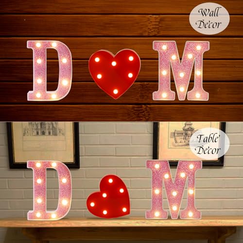Image of LED Letter Lights Pink Glitter Marquee Letters Light Up Alphabet Letters Sign Battery Powered for Home Party Decoration Night Bar Wedding Birthday Christmas Lamp Girls Gift-red heart