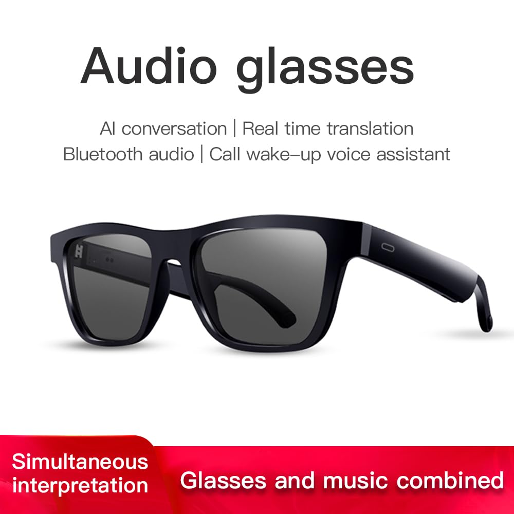 Lunettes intelligentes Bluetooth pour homme et femme, lunettes de traduction en temps réel avec 11 langues, lunettes intelligentes avec haut-parleur et filtre à lumière bleue, traducteur IA