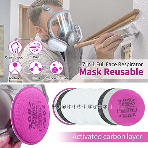 Xinbtk 17 In 1 Full Face Respirator Mask Reusable - Gas Cover Organic Vapor Respirator With 2097 Filter & 6001 Replaceable #TOP1