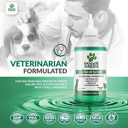 Doggie Dailies Pet Ear Cleaner, Tea Tree Oil, Witch Hazel and Soothing Aloe, Vet Formulated Ear Cleaner for Dogs, Gently Removes Wax and Debris, Reduces Odor, and Maintains Ear Cleanliness