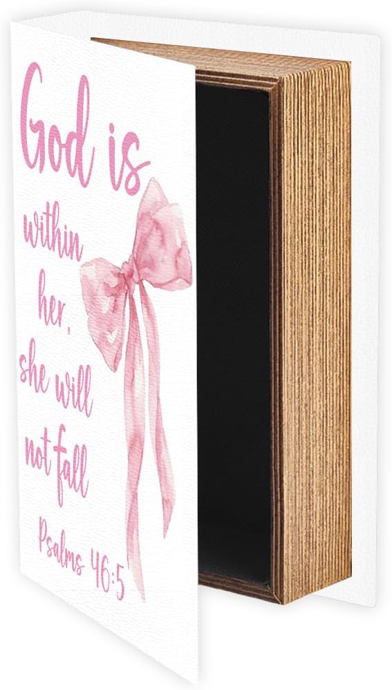 Faux Book Storage Box 9.1 x 5.9 x 2 Inch Bow Book Boxes Pink Bowknot Pattern Decorative Storage Organizers for Jewelry Trinket Wedding Keepsake Photos Home Office Bookshelf Decorations