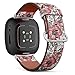 CJBROES Replacement Leather Watch Band, Compatible with Fitbit Versa 3 and Fitbit Sense of Wristband Bracelet Accessory - Classic Vintage Flower