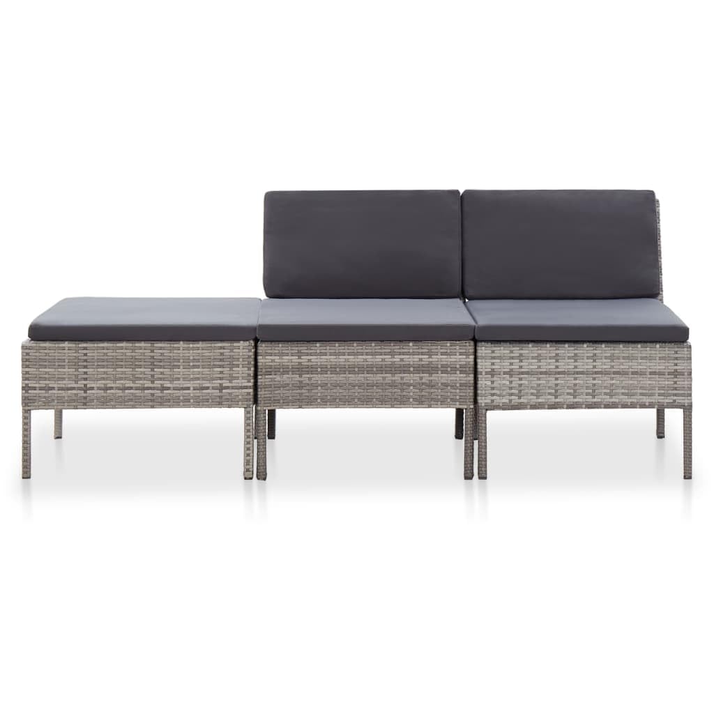 vidaXL Salon de Jardin 3 pcs avec Coussins Résine tressée Gris