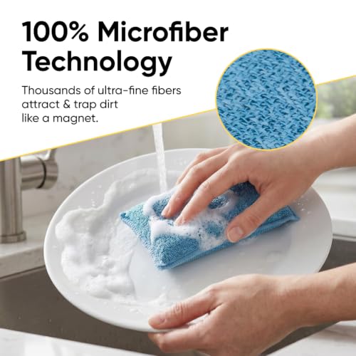Image of Miracle Microfiber Scrubbing Sponge, Blue Extra Scrubbing Power Sponge for Kitchen, Sink, Pot, Pan and Dish Washing, Super Absorbent and Rapid Drying 2-Pack