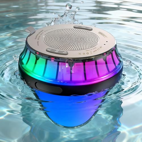 WNWT Floating Speaker for Pool, IPX7 Waterproof Floating Hot Tub Speaker with Colorful Lights, 15W...