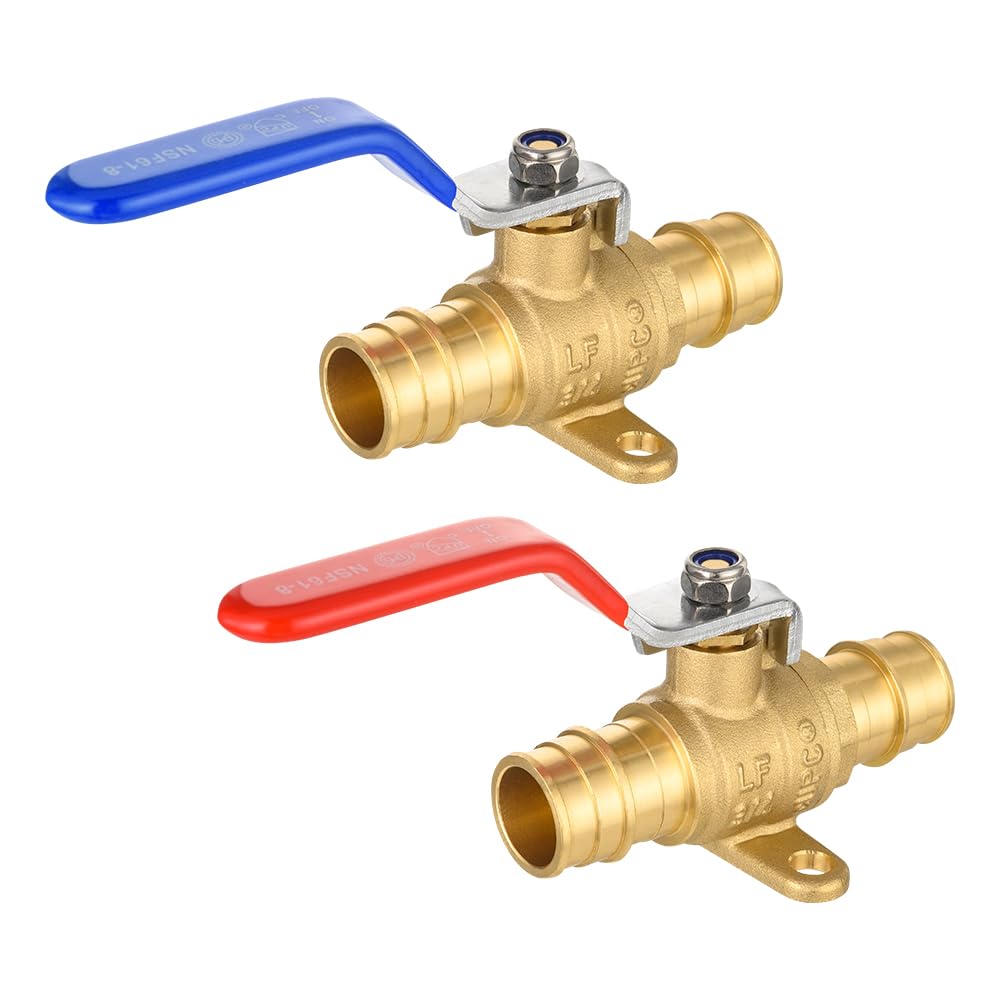 (Pack of 2) EFIELD 1/2-inch Pex A Expansion Full Port Shut-off Brass Ball Valve with Drop-ear, Red, Blue Levels, ASTM 1960