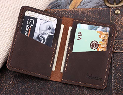 Handmade Bifold Leather Wallet - Minimalist Leather Credit Card Wallet - Coffee #TOP4