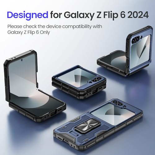 Image of VEGO for Galaxy Z Flip 6 Case Built-in Screen Protector& Hinge Cover | Built-in Magnetic Ring Kickstand Full Body Shockproof Protective Phone Case for Samsung Z Flip 6 2024, Blue