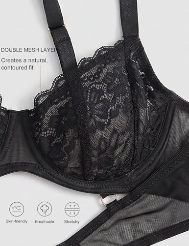Image of Avidlove Women's Sexy Bra Lace Underwire Unlined Bra | Balconette Demi Everyday Bra Lingerie S-XXL