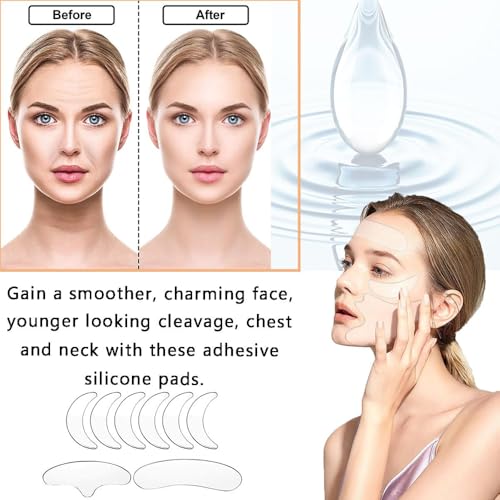 RXKFIGX 11 Pieces Anti Wrinkle Silicone Pads Reusable Forehead Wrinkle Patches Facial Anti Wrinkle Patches Neck Wrinkle Patches Chest Wrinkle Pads for Wrinkles Smoothing & Anti-Ageing - Image 3