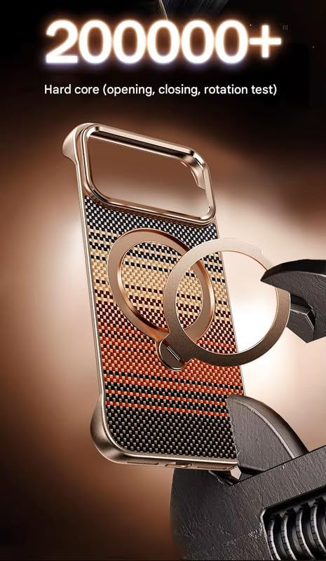 Image of Frameless Aramid Kevlar Textured Phone Case Compatible with iPhone 17 Pro Max Carbon Fiber Textured Magnetic Phone Case with Rotation Ring - Black