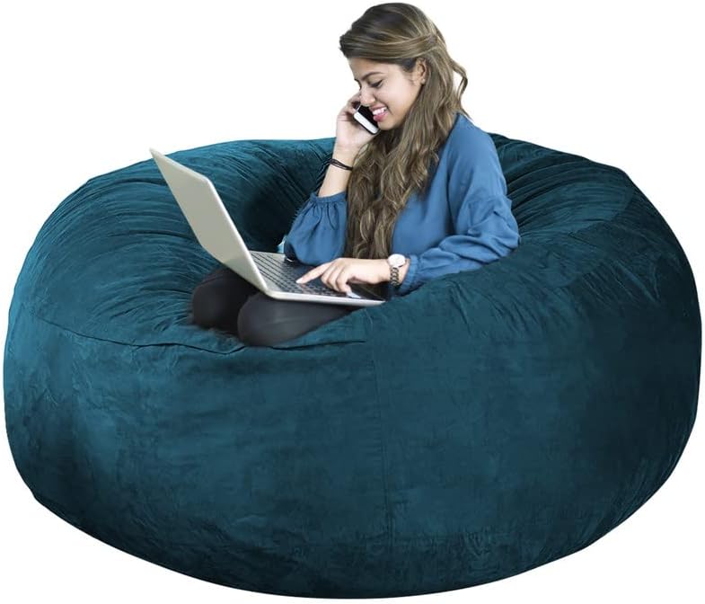 Oversized Bean Bag Chair Cover for Adults,Living Room Furniture Soft Washable Microfiber Kids Bean Bag Chair Cover,Lazy Sofa Bed Cover PV Velvet Bean Bag Cover (No Chair) (Sapphire Blue, 5FT 130*66cm)
