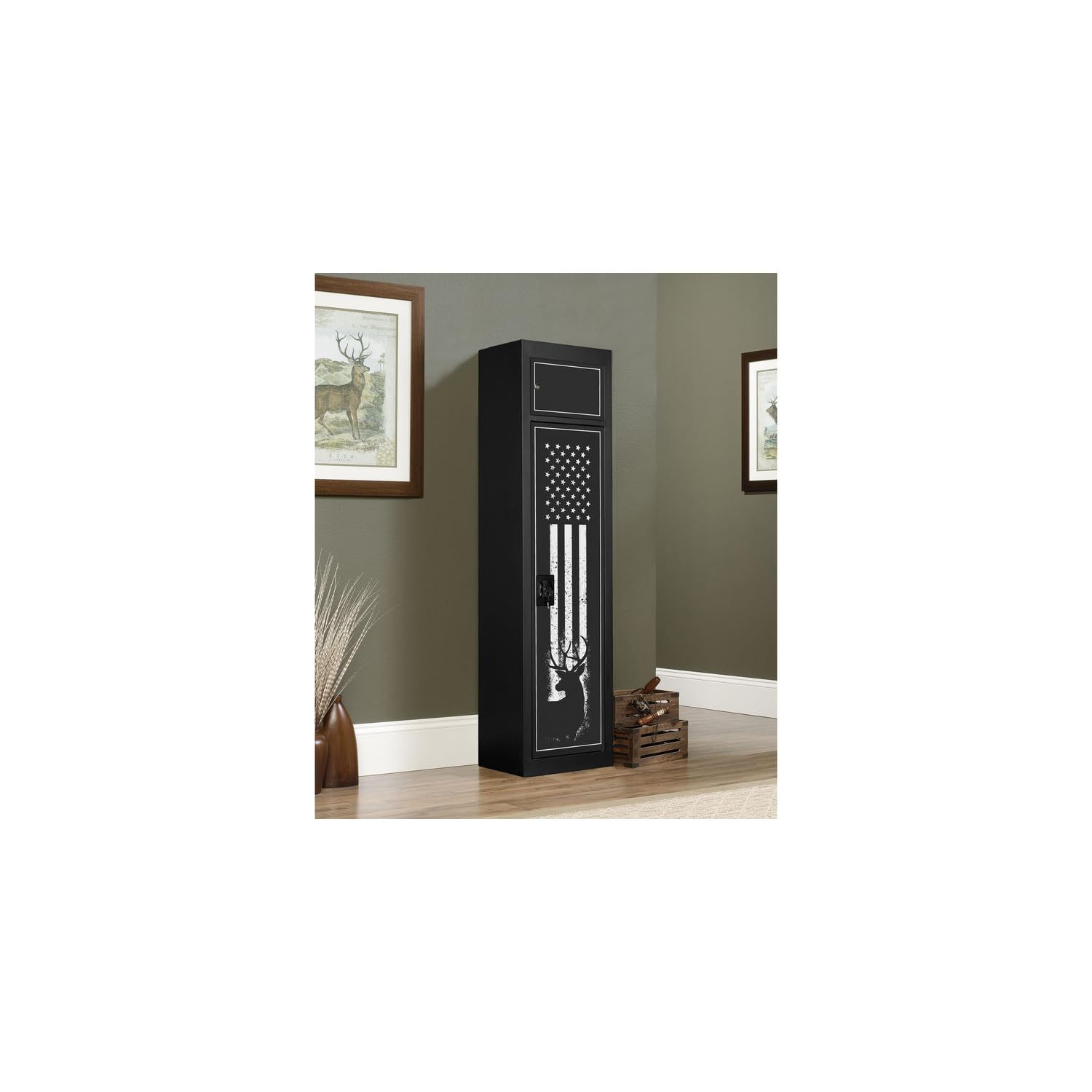 HomeStock Mountain Lodge, 5 Gun Metal Security Cabinet with Separate Pistol/Ammo Area
