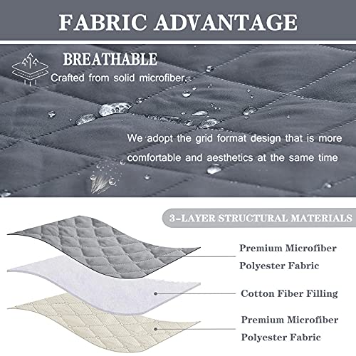 Jhld Furniture Protector, Microfiber Soft Sofa Cover Quilted Washable Waterproof Sofa Slipcover Non Skid Foam Elastic Bottom For Pets Kids Cat Dog-Light Grey-190X279Cm(74.8X110In) #TOP3