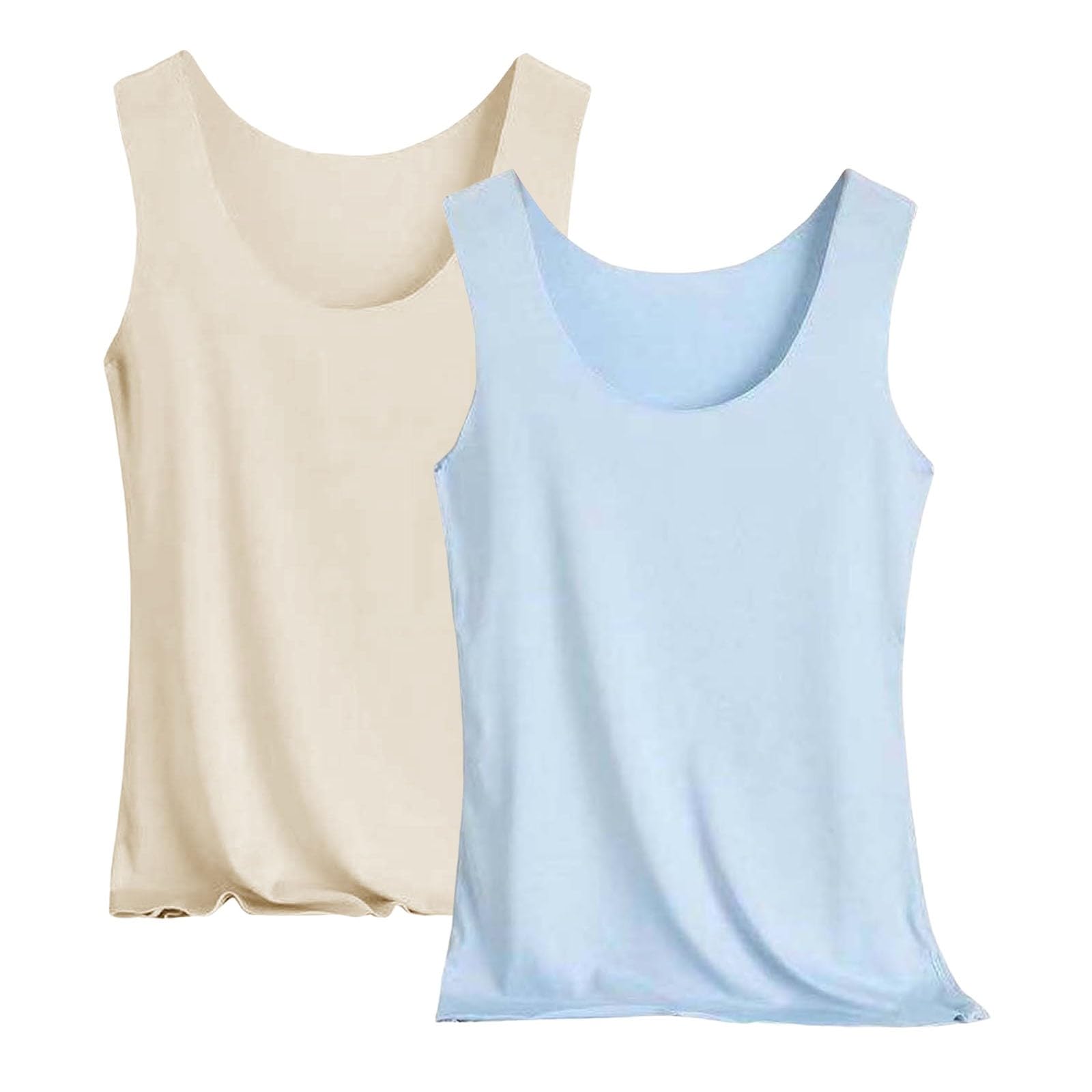 Pack de 2 camisetas sin mangas para mujer, camiseta interior elástica, sin mangas, ropa interior de verano, camiseta ajustada, ligera, cuello en U, camiseta de tirantes, monocolor, camiseta interior