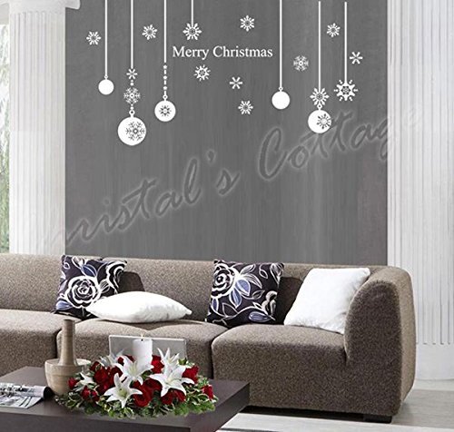 i.LifeUK Blue Magic Design - Christmas Ball & Snow Shop Show Window Wall Art Decoration Sticker - Inside Glass for Outside - White