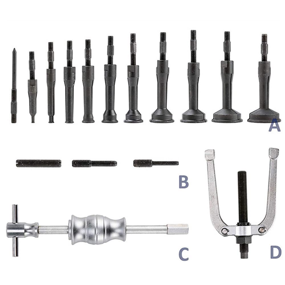 Kit d'extracteur de roulement et de joint de bague de roulement à trou borgne 16 pièces Extracteur de roulement intérieur Marteau coulissant Outil de retrait de roulement à insert pilote Réparation