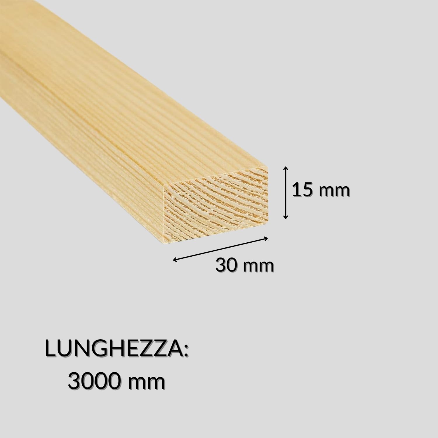 TWE Listelli Legno Massello Abete x 3 Metri Piallati su Quattro Lati con Smusso su Spigoli Made in Italy Confezione da 10 pz (15x30) mm
