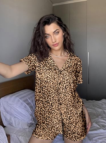 Image of Ekouaer Pajamas Set for Women Short Sleeve Sleepwear Button Down Pjs Soft 2 Piece Lounge Sets XS-XXXL