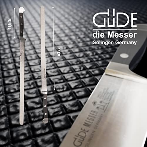 Foto von GÜDE Solingen - Lachsmesser geschmiedet, 32 cm, POM schwarz, ALPHA, Doppelkropf, Handmade Germany