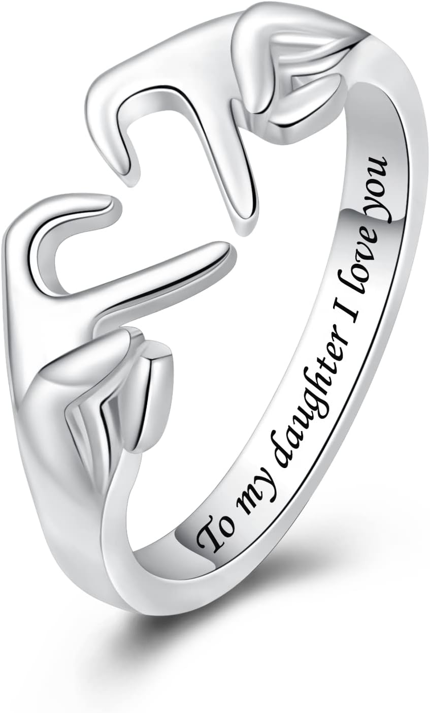 925 Sterling Silver Heart Claddagh Rings for Women Teens Girls, Adjustable White Gold Plated Ring Friendship Promise Love Heart Jewelry Rings Mothers Day Valentines Holiday Gifts for Women Friends