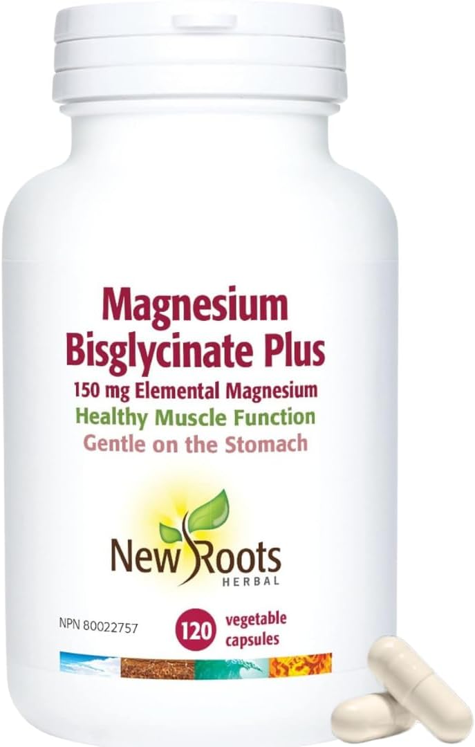 NEW ROOTS HERBAL New Roots Herbal - Magnesium Bisglycinate Plus, 120 Capsules - 150mg Elemental Magnesium with L-Taurine Supplement - Magnesium Bisglycinate Chelate -Healthy Bones, Healthy Teeth & Muscle Cramps Relief