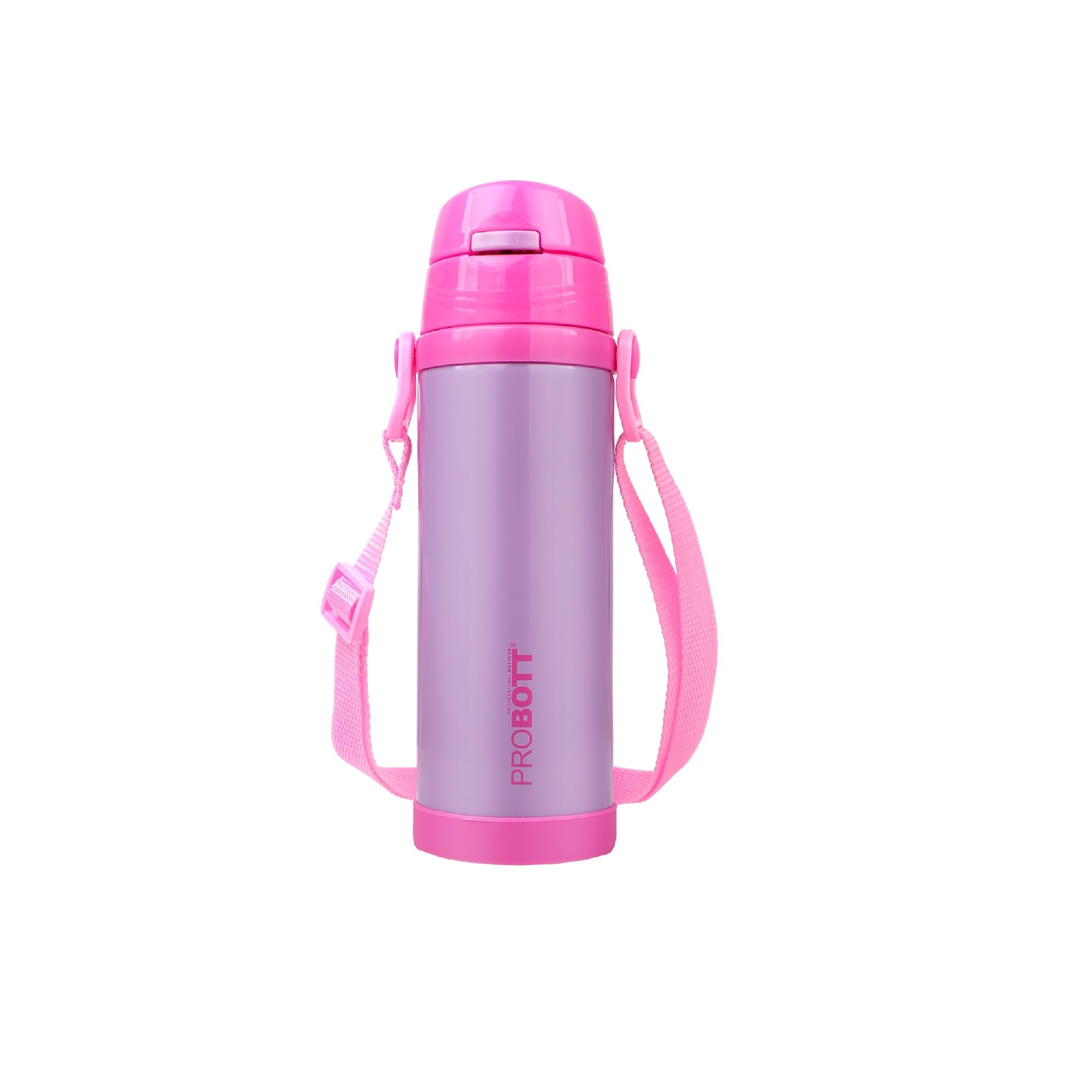 Probott Tom 350ml Stainless Steel Hot & Cold Water Bottle for 3-5yrs Old Kids, Pink | Double Walled Vacuum Flask | Sipper Bottle with Straw & Strap | Perfect for Toddlers | Leakproof