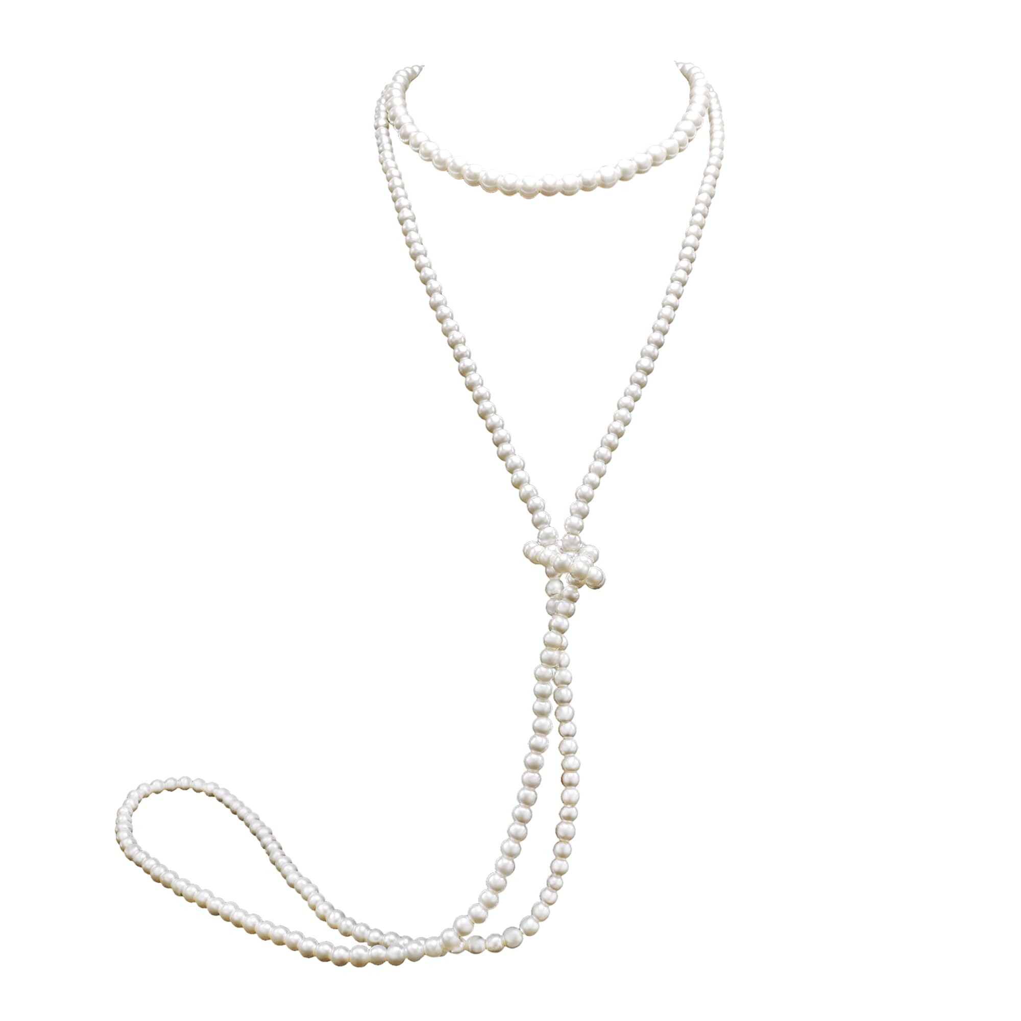 Long Pearl Necklaces for Women Cream White Faux Pearl Strand Layered Necklace Costume Jewelry