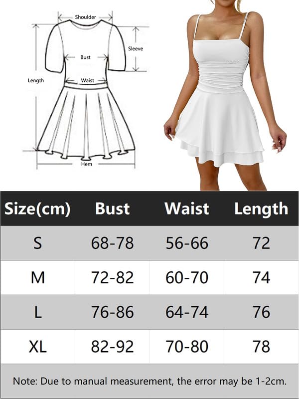Vestido Mujer Sexy sin Manga Cuello Cuadrado Mini Vestidos de Tirantes Delgados Elegantes Dobles Capas Dobladillo con Volantes Vestido Corto Verano Ajustado Veranos de Fiesta Coctel Playa