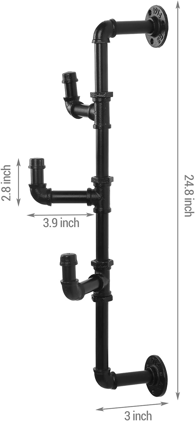 MyGift Wall Mounted Industrial Black Metal Vertical Hat and Coat Rack with 3 Adjustable Arm Hooks, Entryway Organizer Coat Hooks, Set of 2