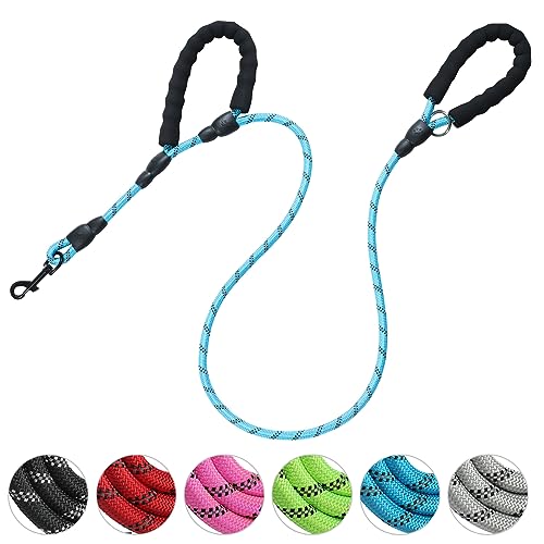 Dog Leash Traffic Double Padded Handles, Comfortable Reflective 2 Handle Strong Leashes Extra Training Control and Walking Lead for Heavy Duty Medium Large Dogs (Blue, 0.4 inch)