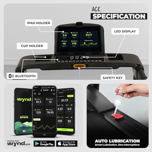 Image of Durafit91 Ace 4.5 HP Peak BLDC Motorized Treadmill |16 Km /Hr Max Speed | 120 Kg User Weight | Manual Foldable | Bluetooth Speaker | Wynd app | Home use