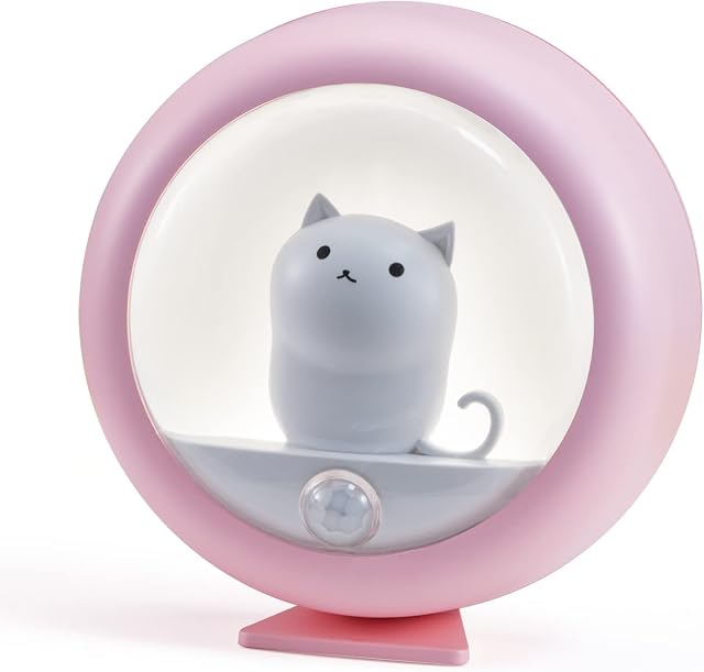 Rayocon Motion Sensor LED Night Lights Cute Cat Night Lights Indoor Adjustable Brightness Rechargeble Closet Lights for Hallway Bedroom and Kids Room (Pink)