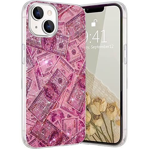 OUYAGAOYUAN Compatible with iPhone 13 Case - Pink Money Trendy Gorgeous Shockproof Protective Case with Unique Design for Women Girls TPU Cover Case