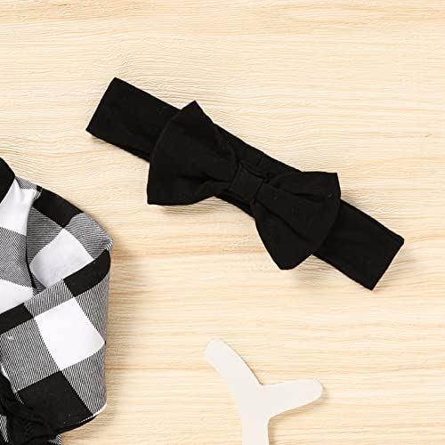 Grnshts Newborn Baby Girls Ruffle Romper Plaid Long Sleeve Jumpsuit One-Piece Coming Home Outfits+Headband (Black&White Plaid, Newborn) #TOP4