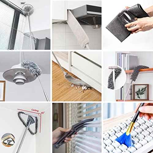 Image of Duster Household Cleaning Supplies Kit 16pcs Microfiber Feather Duster 100in Extension Pole Reusable Bendable Cobweb Duster Window High Ceiling Fan Gap Cleaner