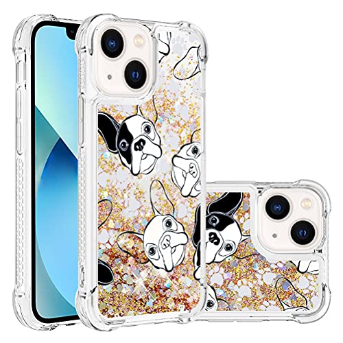 Compatible con iPhone 13 Custodia Liquid Cases Bling Glitter Sparkle Floating Shockproof Phone Cover per 13 Case Funny Dog YB. silicone