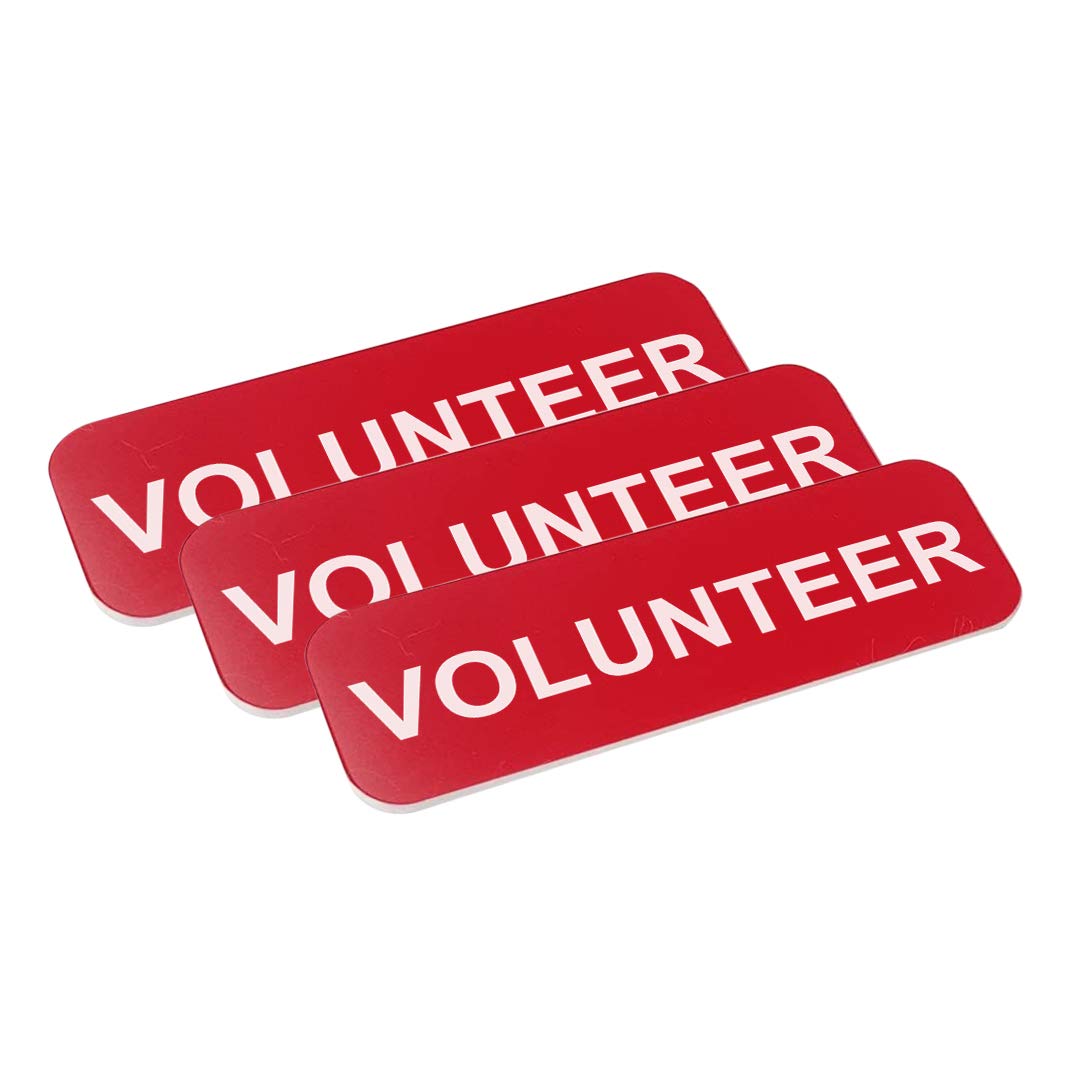 Volunteer 1 x 3 Name Tag, Red (3 Pack)