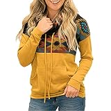 JINFE Tops Pulls Sweat-Shirt pour Femme Chemise à Manches Longues De Style Ethnique Imprimé Soleil Totem Femmes Pull à Capuche avec Cordon De Serrage Et à Col Haut à Ethnique Blouse Hiver Bringbring