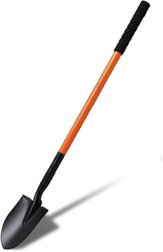 Small Garden Digging Shovel, Heavy Duty Kids Shovel with Long Handle,Orange | Round Point Blade Metal Spade for Gardening, Planting, Camping, Hiking, Landscaping, Beach, Snow Removal & Car Emergency