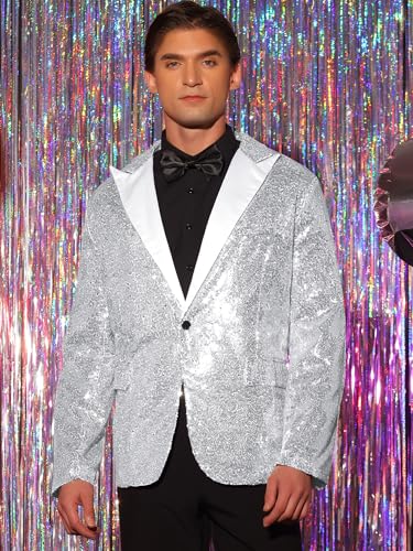 Lars Amadeus Men's Sequin Suit Jacket Peak Lapel Sparkly Party Show Glitter Sports Coat3