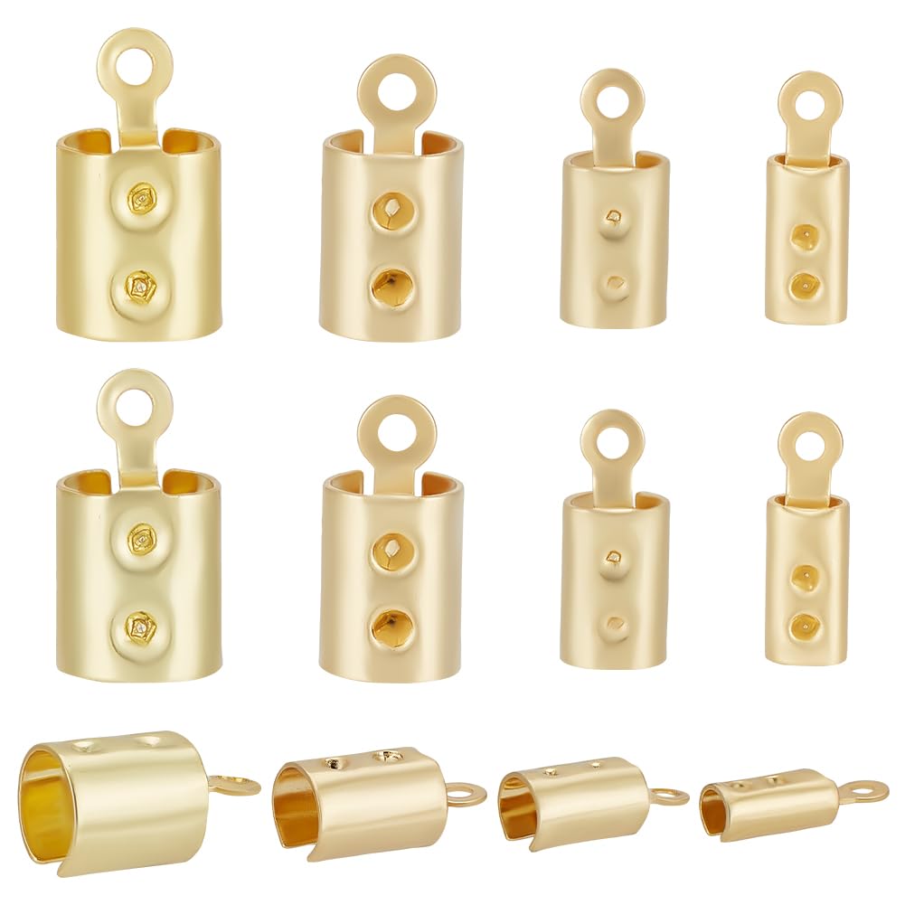 UNICRAFTALE Environ 80 Pièces 4 Tailles Embouts à Sertir Pliants Dorés Extrémités à Sertir Se Replient Sur Les Extrémités Du Cordon Terminateurs Trousse De Recherche De Bijoux Pour Bracelets