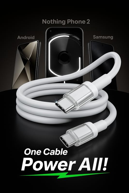 Image of 65W Nothing Original Type C Fast Data Cable Charging Compatible With Phone 2a /2 /Cmf 1 Support Rapidly Charging Power delivery Transfer Cabal for Other USB-C Devices,Earbuds,,Smartphone,Laptop, White