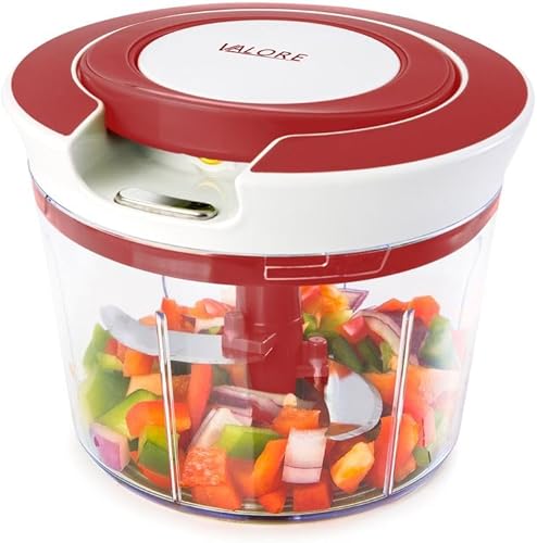 Valore Procesador manual de alimentos, picador de verduras mediano de 29.4 fl oz (3.6 tazas) - Cortador de cebolla de ajo fácil de limpiar,