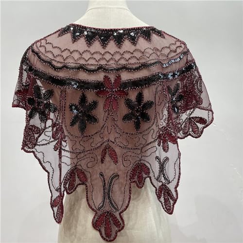 NAFING Châle Sequin Pour Femme Vintage Echarpe Elégant 1920s Pailleté De Etole Doux Déco De Mariage En Dentelle Mesh Foulard Avec Frangé Cape Pailleté De Soirée Accessoire De Costume Style Années 20