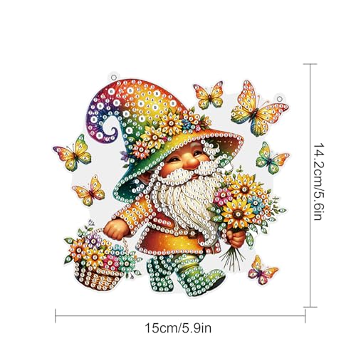 Image of AiYuanzsh Butterfly Gnome Diamond Painting Hanging Kit, DIY 5D Acrylic Rhinestones Diamond Art Pendant, Fantasy Hanging Ornament for Wall, Window, Door or Home Decoration, Handmade Gift for Adults
