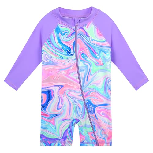 Image of HUAANIUE Toddler Girl Swimsuit Long Sleeve UPF50+ Sun Protection | Easy zipper for quick changes, Full UPF50+ coverage-play all day without sunburn worry, Perfect for beach & pool days.